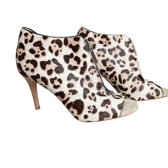 Elaine Turner Leopard Print Cow Hair Peep Toe Bootie Heels Womens SZ 6.5 MobWife - Picture 4 of 9